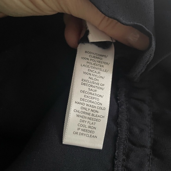 LOFT sleeveless blouse navy blue with black lace - Picture 8 of 10